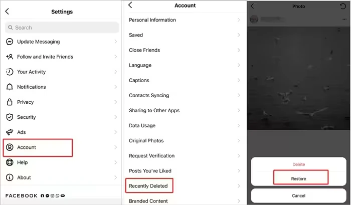 نحوه استفاده از قابلیت Recently Deleted در اینستاگرام
