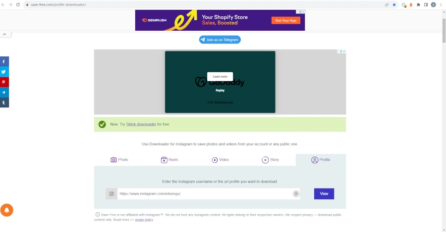 Save-Free ابزار رایگان دانلود عکس پروفایل اینستاگرام