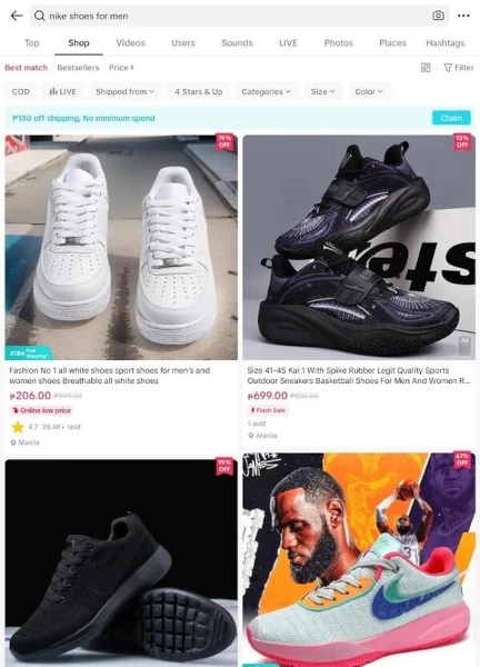 سرچ در تیک تاک در TikTok Shop