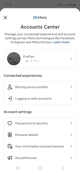 نحوه پاک کردن تاریخچه اینستاگرام از طریق Accounts Center